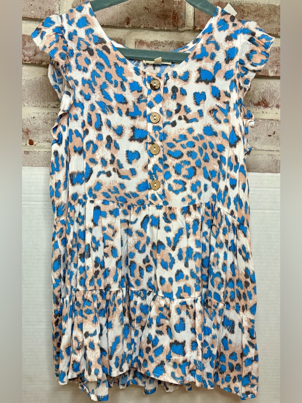 Hayden Girls Blue Leopard Print Tiered Flutter Sleeve Top sz Large (11/12) NWT